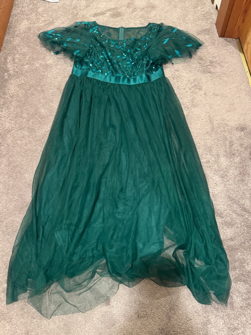 Ever Pretty Green Tulle Embroidered Maxi Dress Sheer Sleeve Formal SIZE 22